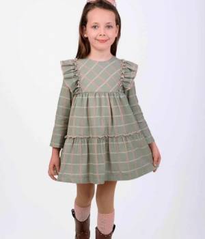 Vestido infantil de cuadros verde con volantes de Nekenia
