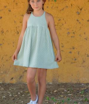 Vestido infantil verde a rayas de Vera
