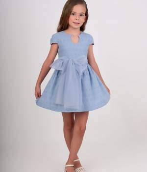 Vestido niña azul con lazo de tul y espalda abierta de Nekenia