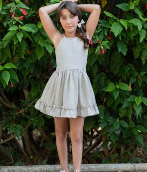 Vestido niña beige con espalda bordada Nekenia