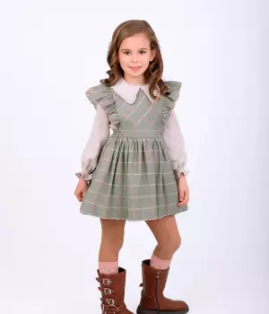 Vestido niña verde cuadros con volantes de Nekenia