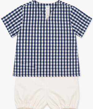 Conjunto infantil vichy azul con cubrepañal - Paloma de la O