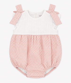 Ranita infantil rosa vichy con lazos en los hombros - BBZ Creaciones