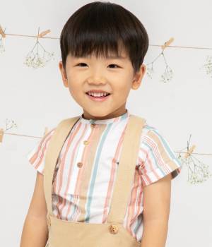 Conjunto de Camisa de Rayas y Short de Tirantes Beige – Paloma de la O