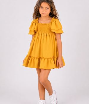 Vestido niña mostaza con mangas de volantes - Vera