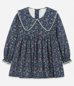 Vestido Infantil de Flores con Cuello Babo y Puntilla – Paloma de la O