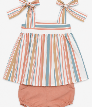Conjunto de Blusa a Rayas con Lazos y Ranita Coral para Niña – Paloma de la O