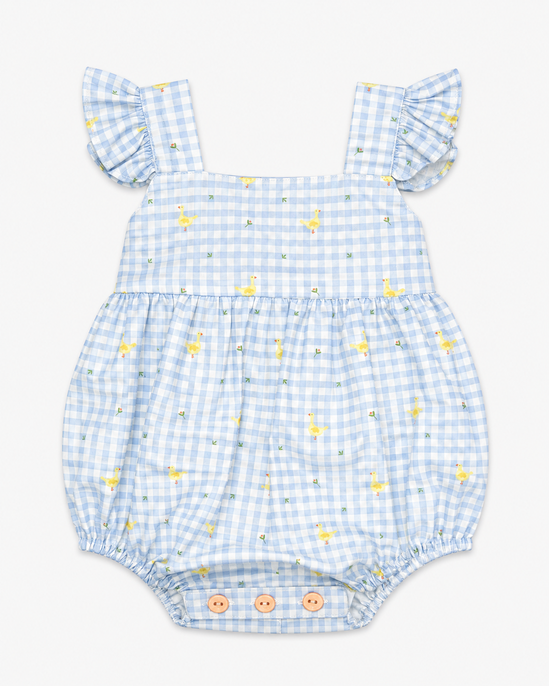 Jesusito de Cuadros Vichy Azul con Estampado de Patitos para Niña – Paloma de la O