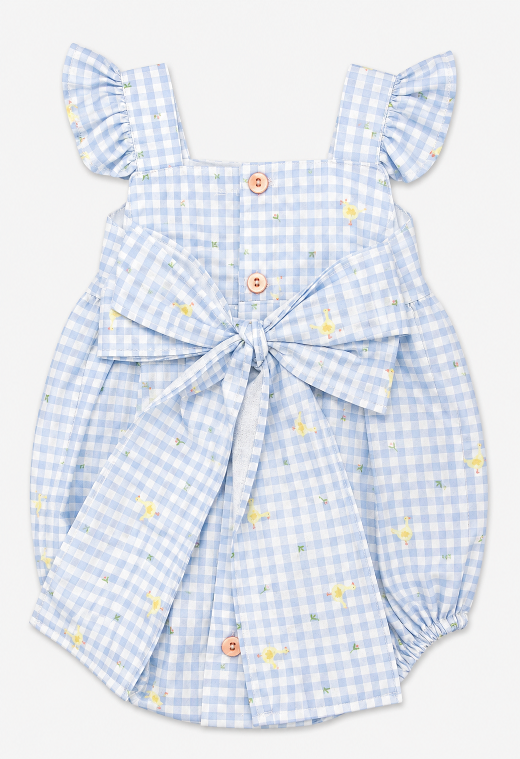 Jesusito de Cuadros Vichy Azul con Estampado de Patitos para Niña – Paloma de la O - Imagen 2