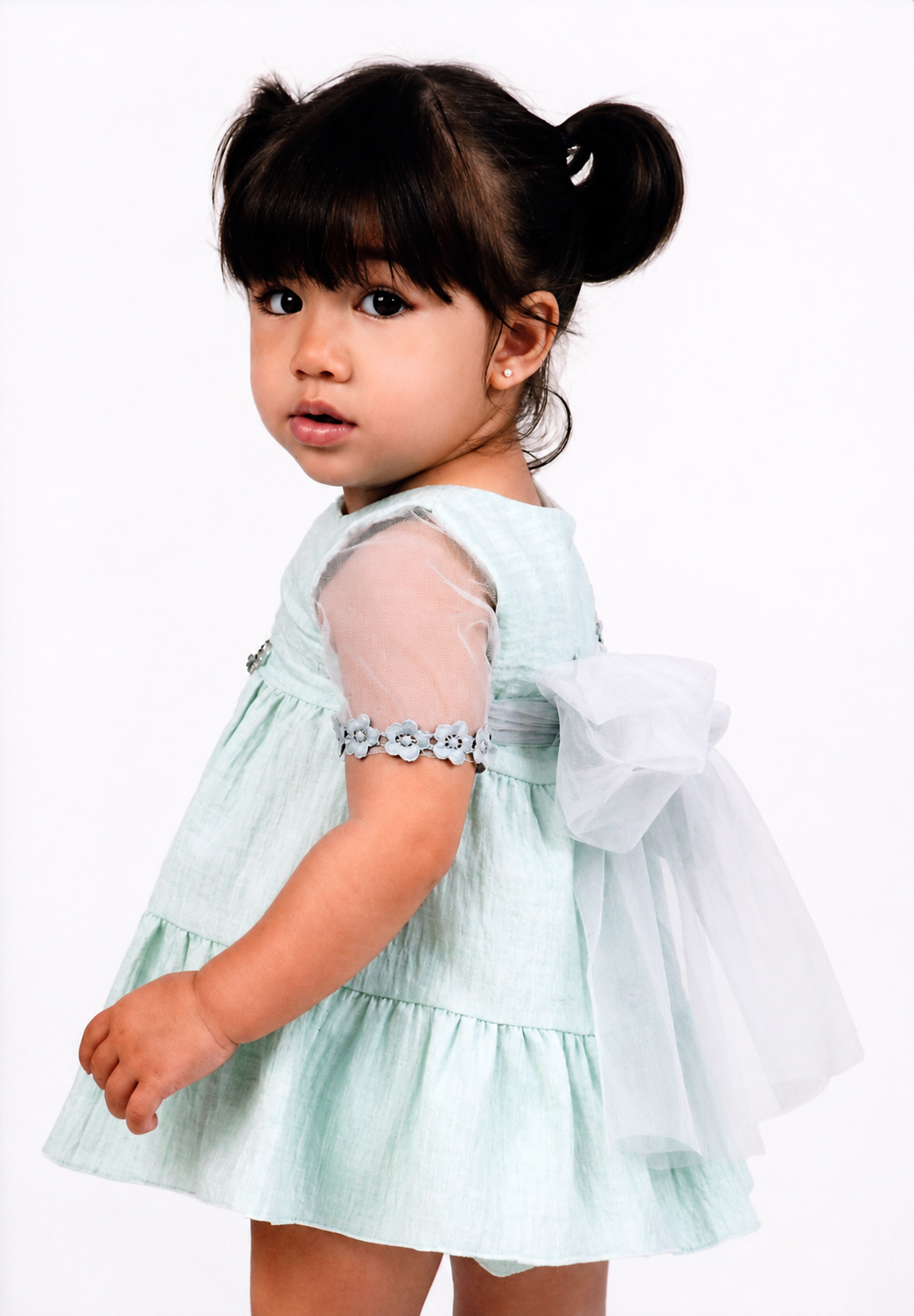 Vestido Infantil de Ceremonia en Tono Verde Agua para Niña – Nekenia