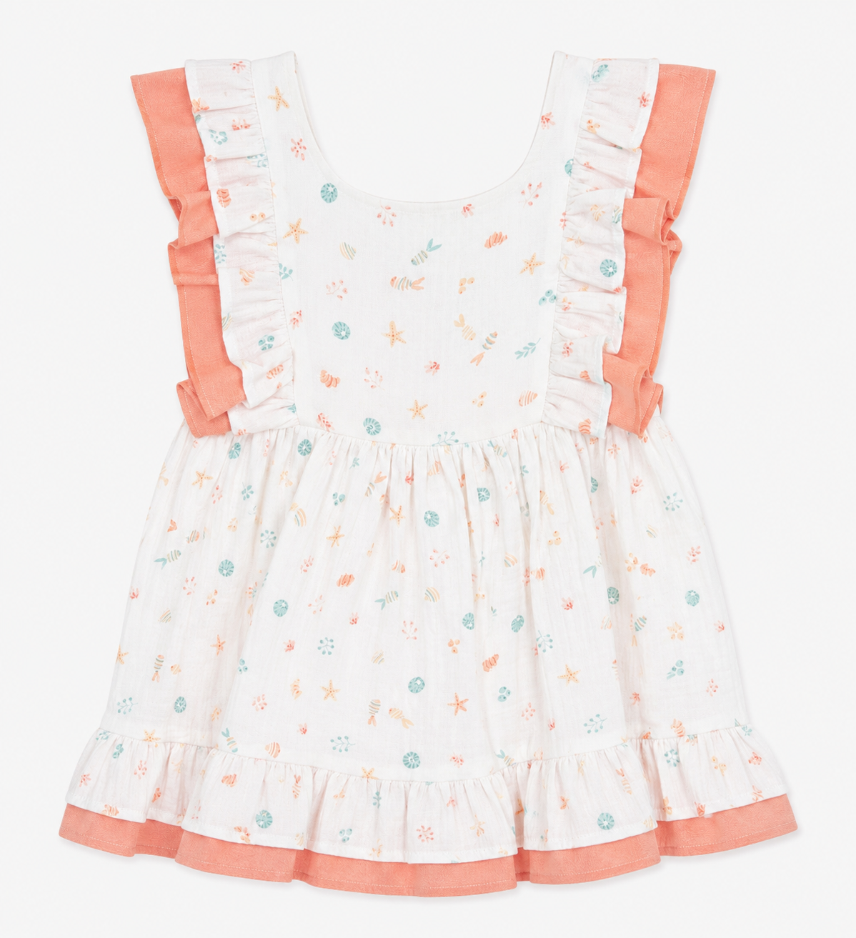 Vestido Infantil Marítimo con Volantes en Tono Coral para Niña – BBZ Creaciones - Imagen 2
