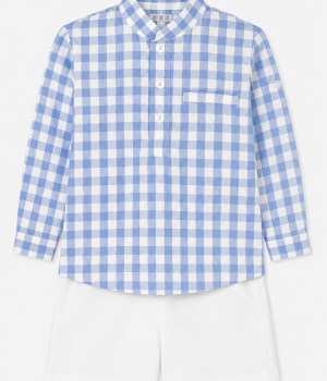 Conjunto de Camisa Cuadros Vichy Celeste y Pantalón Corto Blanco – BBZ Creaciones