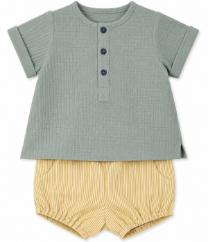 Conjunto de Camiseta de Bambula Verde y Ranita a Rayas para Niño – Paloma de la O