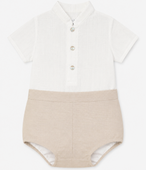 Conjunto para Niño de Camisa Manga Corta Blanca y Ranita Arena – BBZ Creaciones