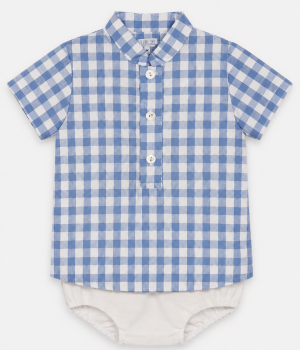 Conjunto para Niño de Camisa Cuadros Vichy Celeste y Ranita Blanca – BBZ Creaciones