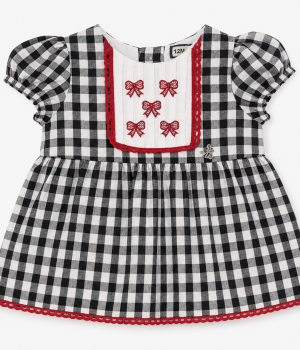 Vestido para Niña de Cuadros Vichy Negro y Lazos Bordados – Nekenia