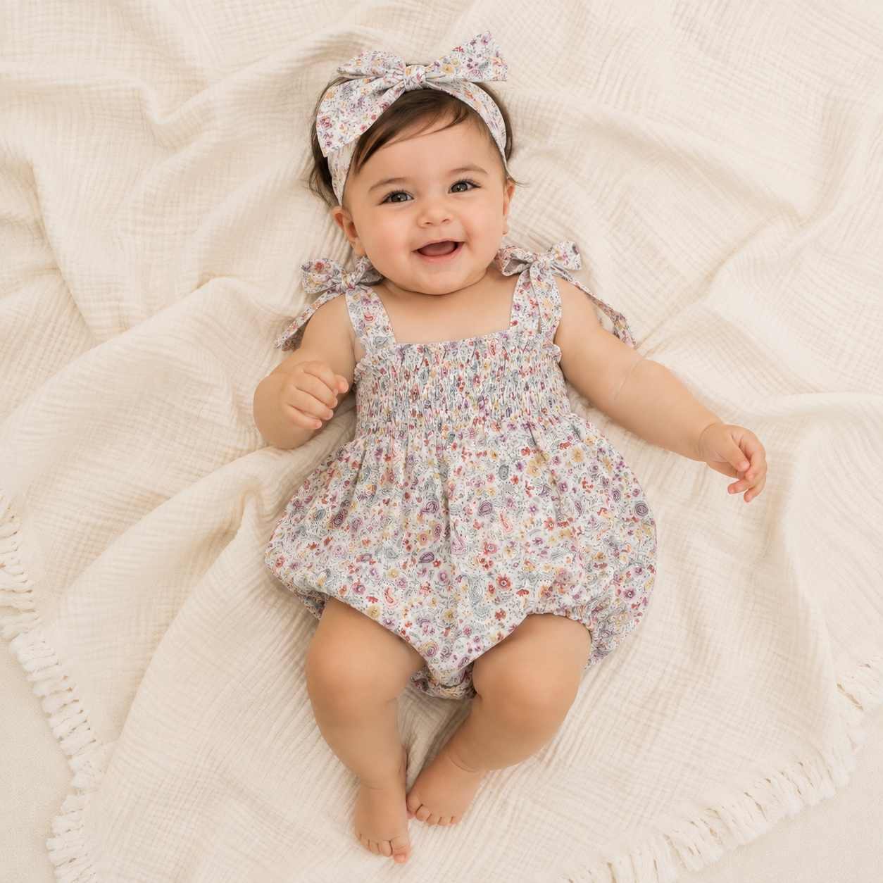 Ranita de Bebé Estampado Floral y Cachemir con Lazos – Paloma de la O - Imagen 2