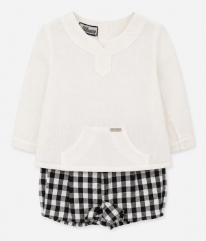 Conjunto para Niño de Camisa Ibicenca Blanca y Ranita Cuadros Vichy – Nekenia