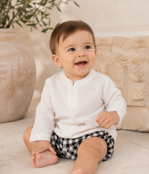 Conjunto para Niño de Camisa Ibicenca Blanca y Ranita Cuadros Vichy – Nekenia