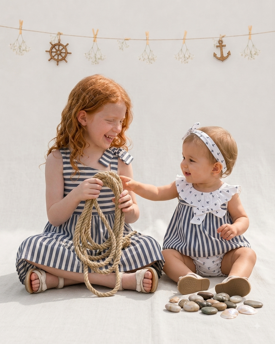 Vestido para Niña Marinero a Rayas con Lazo en Tirante – BBZ Creaciones - Imagen 3