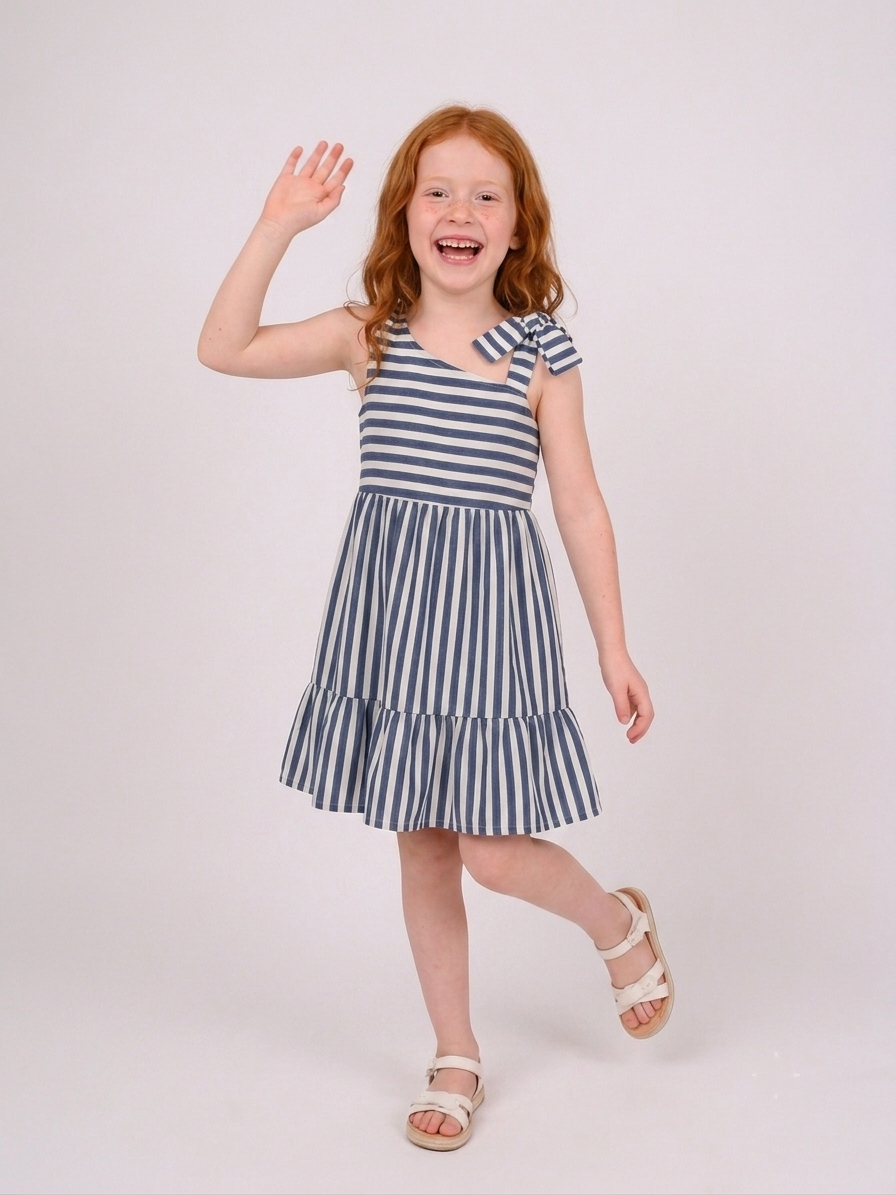 Vestido para Niña Marinero a Rayas con Lazo en Tirante – BBZ Creaciones - Imagen 2